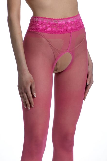 Roze Panty Open Kruis - 30 Denier - Maat: S/M - Model: Lace - Merk: Amour