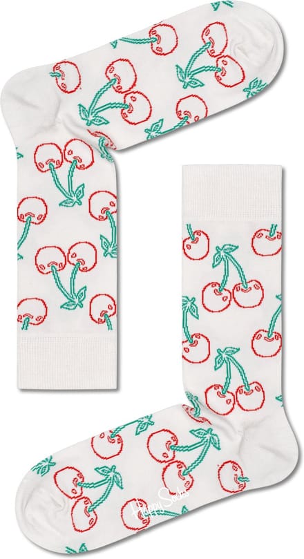Happy Socks Cherry Sock - wit met rode kersen - Unisex - Maat: 36 - 40