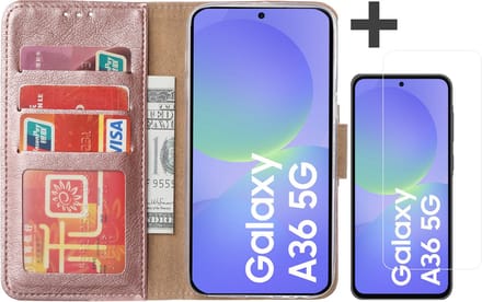 Hoesje met Screenprotector Geschikt voor Samsung Galaxy A36 – Arara bookcase met pasjeshouder - Rosegoud