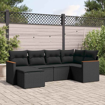 vidaXL - 6-delige - Loungeset - met - kussens - poly - rattan - zwart