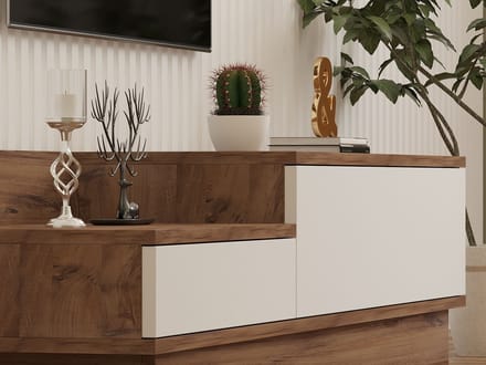 Skye Decor, Tv-standaard, Barko, Gemelamineerde spaanplaat, Atlantisch grenen & Wit, 160 x 35 x 35 cm
