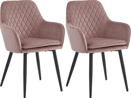 Colenis® - Laura Eetkamerstoel - Set Van 2 - Roze - Velvet - Design - Industrieel - Met armleuning