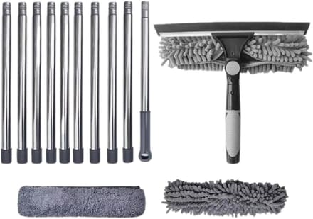 Raambak Reiniger - Glasbewassing Set - Ramen Schoonmaken - 2-in-1 Borstel Schraper - Verstelbare Lengte - Meerkleurig