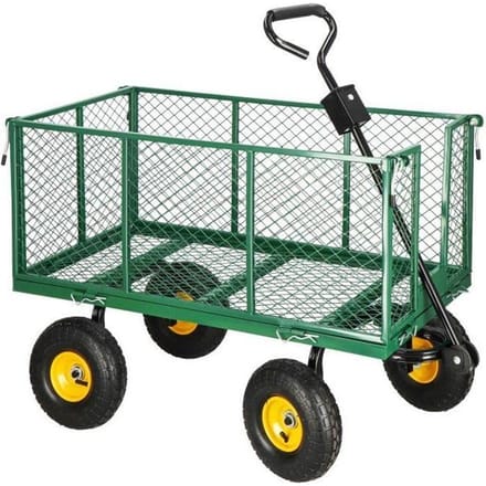 Springos Bolderkar - Metalen Bolderkar - Tuinkar - 205L - 180 x 51.5 x 72 cm - Groen
