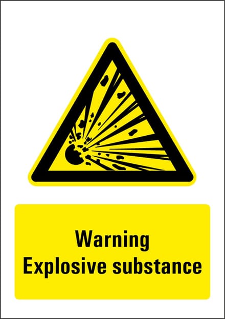 Warning explosive substance sticker 148 x 210 mm