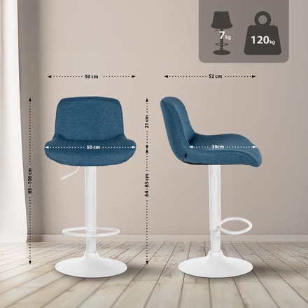 CLP Solon Barkruk - met rugleuning - in hoogte verstelbaar - draaibaar - wit frame - wit/blauw