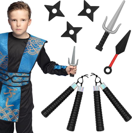 Boland - Set 7 speelgoedwapens Ninja - 3 sterren + 2 nunchucks + sai + ninja mes - Ninja's - Carnaval - Themafeest