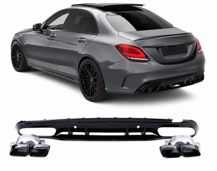 Achterdiffuser Geschikt voor Mercedes-Benz C-Klasse W205 Sedan & Break (2014-2021) – Hoogglans zwarte