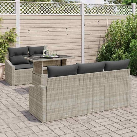 vidaXL - Tuinbank - Set - 6 - st - Lichtgrijs - poly - rattan
