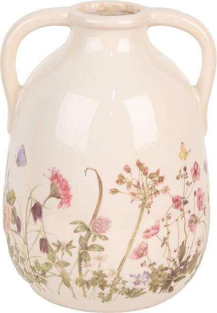 Clayre & Eef Vaas Ø 16x22 cm Beige Roze Keramiek Bloemen