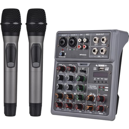 Audiomixer 6-kanaals mengpaneel met 2 draadloze microfoons BT-mixer OTG 4 DSP-scène-effecten US Plug