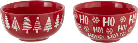 J-Line schaal Dolomiet - keramiek - kerstrood/wit - 2 stuks