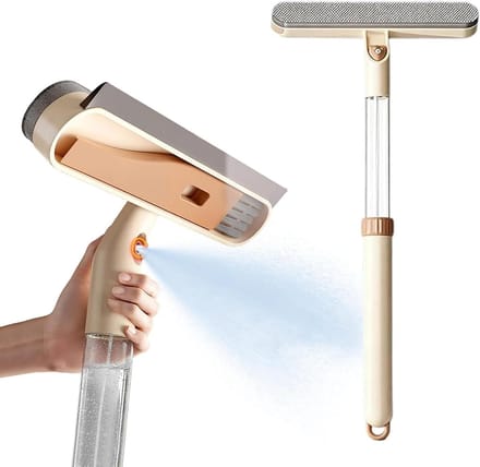 Raamscherm Reiniger - Multifunctionele Borstel - Streeploos Reinigen - Uitschuifbare Stang - 53 cm - Kaki