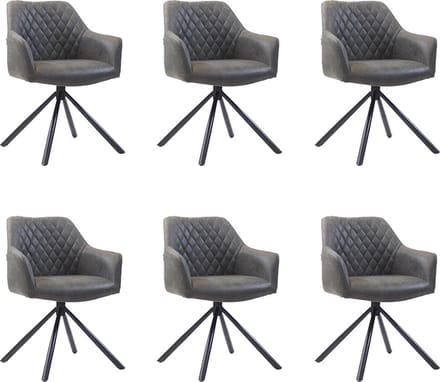 Bronx71® Industriële eetkamerstoel Dex antraciet eco-leer - Eetkamerstoelen set van 6 - stoel