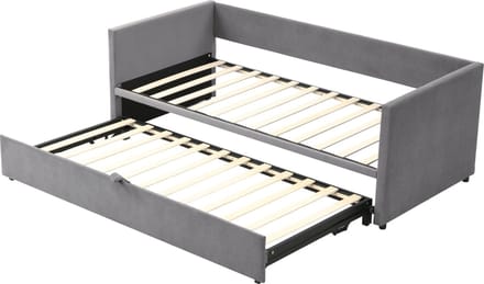 Merax 90/180 x 200 cm Uitklapbaar Slaapsofa - Multifunctioneel Gestoffeerd Bed met Lattenbodem - Grijs