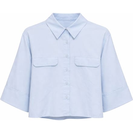 Korte Mouw Crop Poplin Shirt