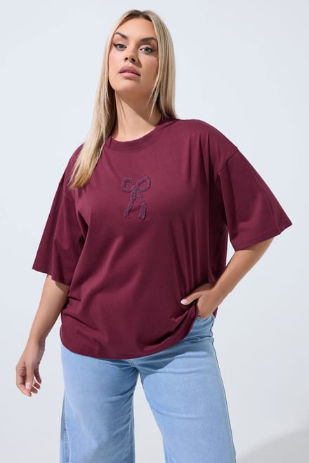 Limited Collection Donkerrode Top Met Strik En Kralen Size 48
