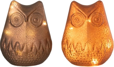 J-Line figuur Uil - glas - bruin - 2 stuks - LED