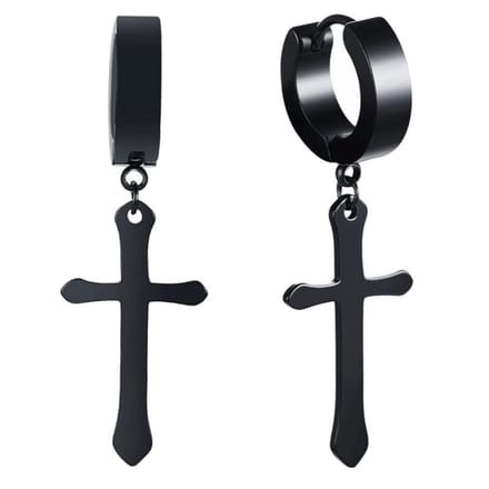 Fako Bijoux® - Oorbellen - Oorringen - RVS - Kruisje - Zwart