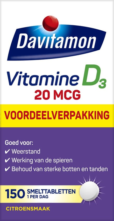 Davitamon Vitamine D3 20mcg Hoog Gedoseerd Voordeelverpakking 150 smelttabletten