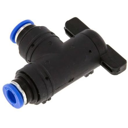 6 mm Kunststof/Messing L-stuk 2-Weg Kogelkraan
