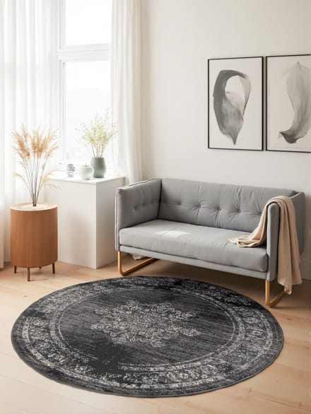 Flycarpets Rond Laagpolig Vloerkleed - Gloria - Lydia - Grijs 120cm rond Ø