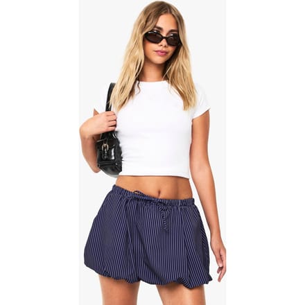 boohoo Dames Pinstripe Geweven Puffball Mini-Rok | Navy | Maat: 16