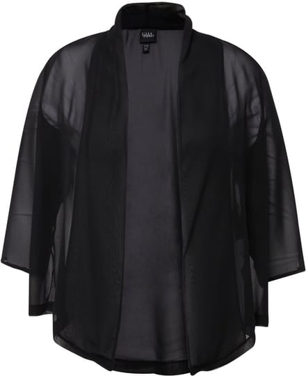 Ulla Popken - Dames - Chiffon jasje oversized sjaalkraag 3/4-mouwen - Zwart - Maat 46+