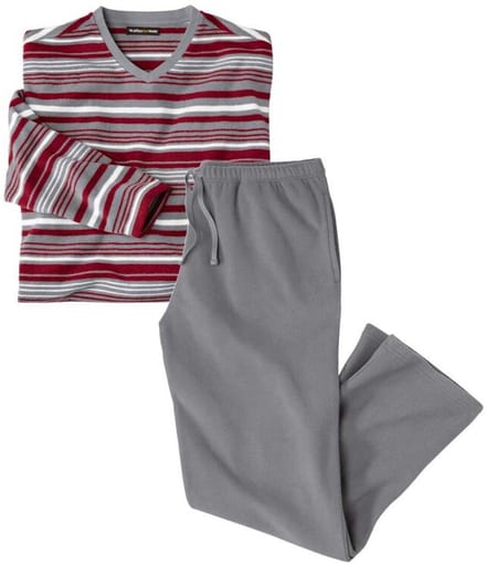 ATLAS FOR MEN - Gestreepte pyjama van microfleece - Heren - Verkrijgbaar in grote maten - XL