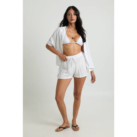 boohoo Dames Essentials Linnen-look Shorts | Wit | Maat: 44