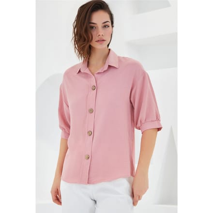 Oversized Crepe Shirt met Knopsluiting