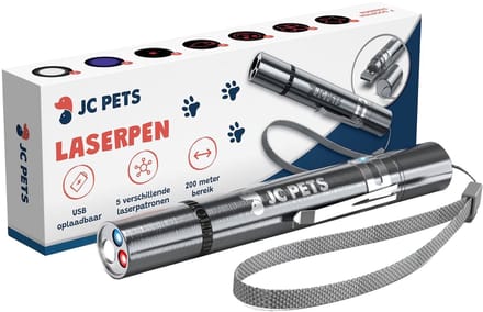 JC Pets Laserpen voor Kat – RVS – 7 Patronen – USB Oplaadbaar – Zilver