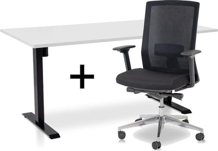 Zit-sta bureau elektrisch verstelbaar +  ERGO Bureaustoel | ARBO EASY Thuiswerkset | frame bureau zwart - bureaublad wit | 160x80 cm