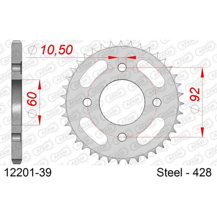 Stalen tandwiel Afam 428 39 dents
