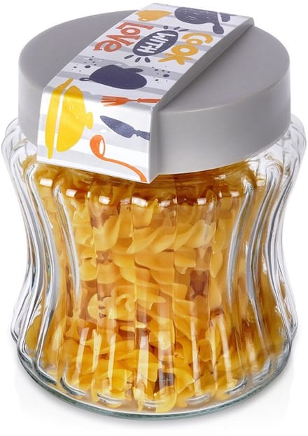 Excellent Houseware - Glazen Voorraadpot - 900 ml - Grijze Deksel - Voor Keuken