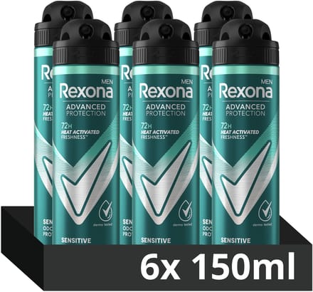 Rexona - Anti-transpirant Deodorant Spray - Men Advanced Protection - Sensitive - 6 x 150 ml - Voordeelverpakking