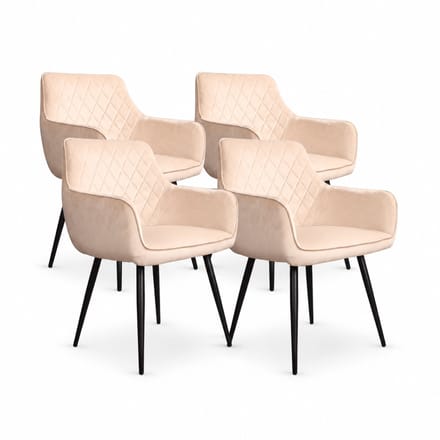 DS4U® - Ravi eetkamerstoel - Set van 4 - Ivoor - Velvet - Met armleuning