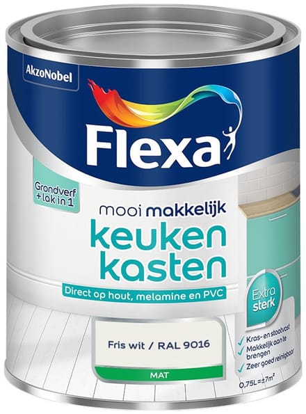 Flexa - Mooi Makkelijk Keukenkasten Mat - Fris Wit / Ral 9016 - Mengverf - 750 Ml