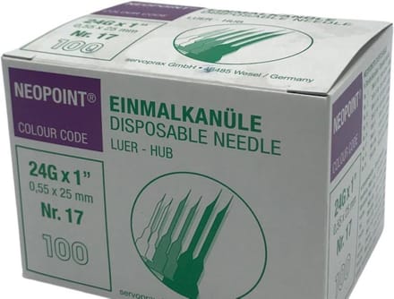 Neopoint injectienaalden 0,55x25mm paars 24G, 100 stuks