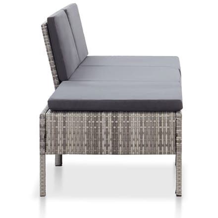 vidaXL - 3-delige - Loungeset - met - kussens - poly - rattan - grijs