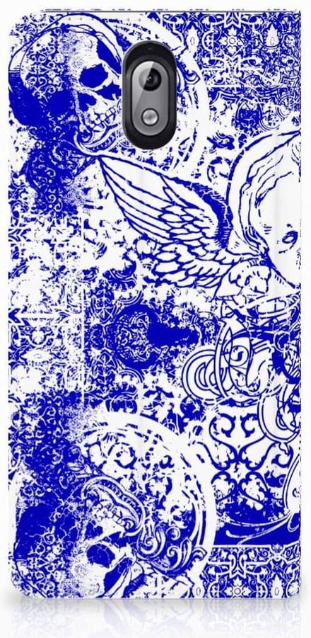 Mobiel BookCase Nokia 3.1 (2018) Angel Skull Blauw
