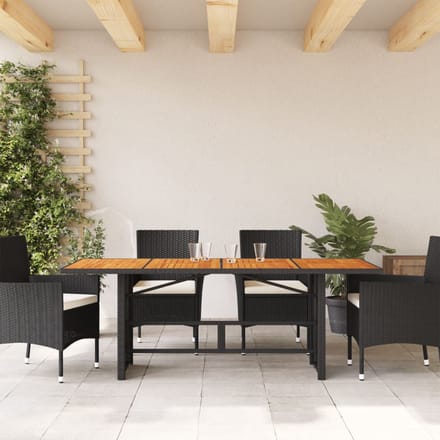vidaXL - Tuintafel - met - acaciahouten - blad - 190x80x74 - cm - poly - rattan - zwart