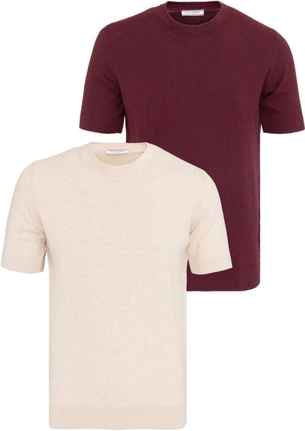 Felix Hardy Tshirt 100% Katoen - 2 Pack Heren Beige-Bordeaux - 2Xl