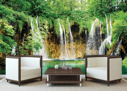 Waterfalls Lake Forest Nature Photo Wallcovering