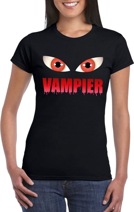 Halloween vampier ogen t-shirt zwart dames - Halloween kostuum L