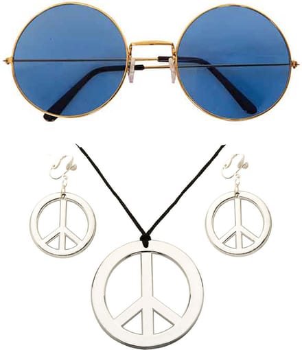 Widmann - Hippie Flower Power verkleed sieraden set met hippie bril