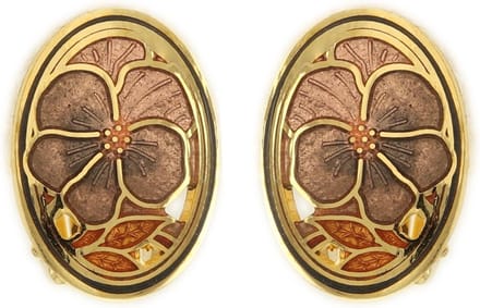 Behave Dames clip oorbellen goud-kleur met bruine bloemen