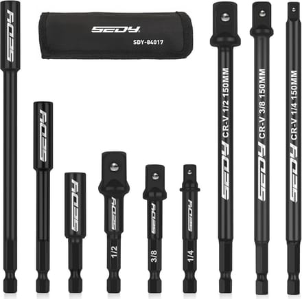 Impact Driver Socket Adapter Set - 9-delige 1/2" 3/8" 1/4" Adapter Set voor Boor en Steeksleutel