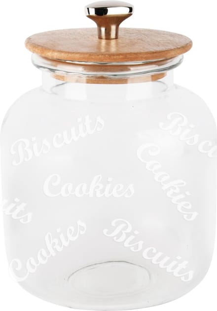 Dekoratief | Bewaarpot 'Cookies/Biscuits', transparant, glas/hout, 17x17x22cm | A248481