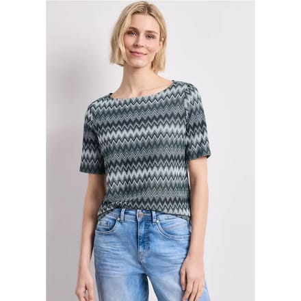 Shirt met boothals en zigzagprint